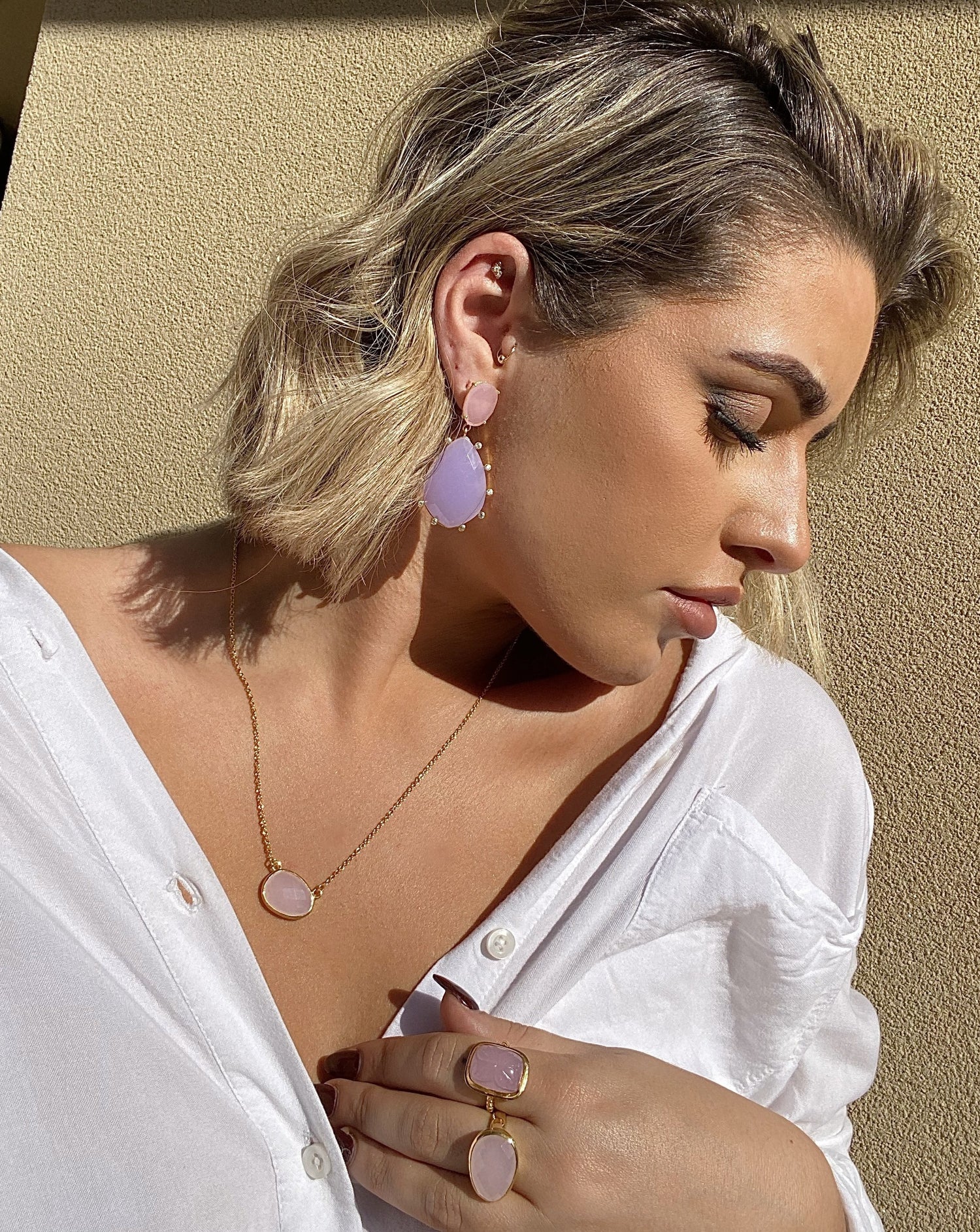 Izoa Brittney Necklace Rose Quartz Gold