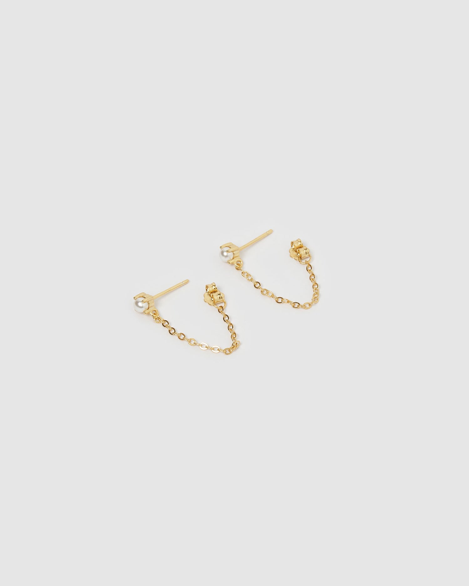 Izoa Savannah Drop Stud Earrings Gold Pearl