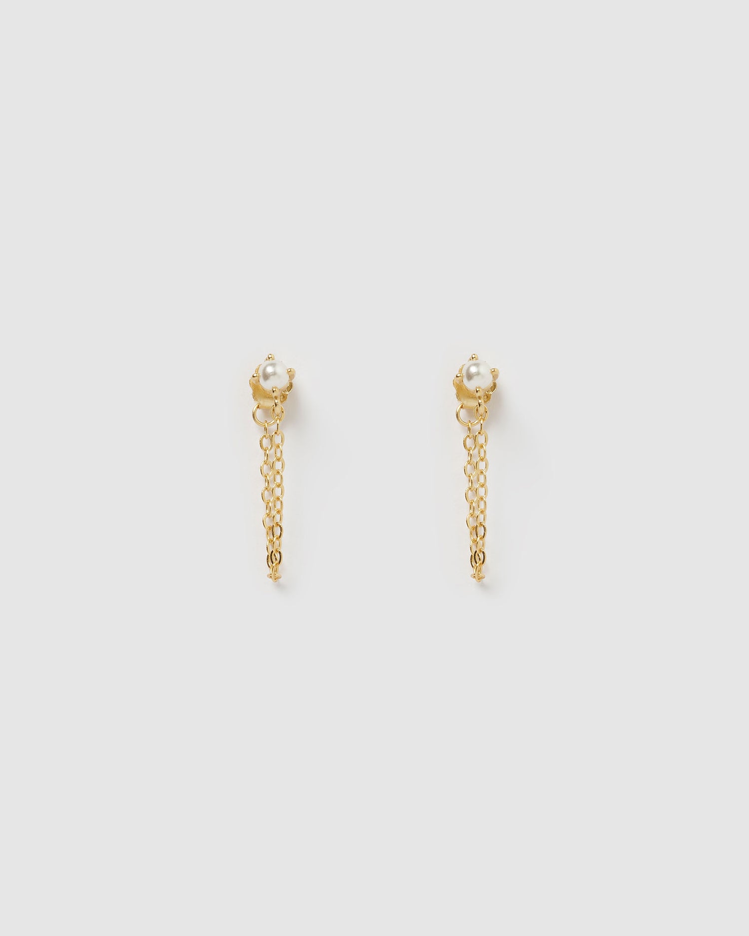 Izoa Savannah Drop Stud Earrings Gold Pearl